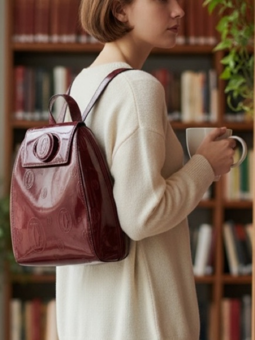 Cartier Authentic Burgundy with Red Undertones Backpack with Gold Hardware